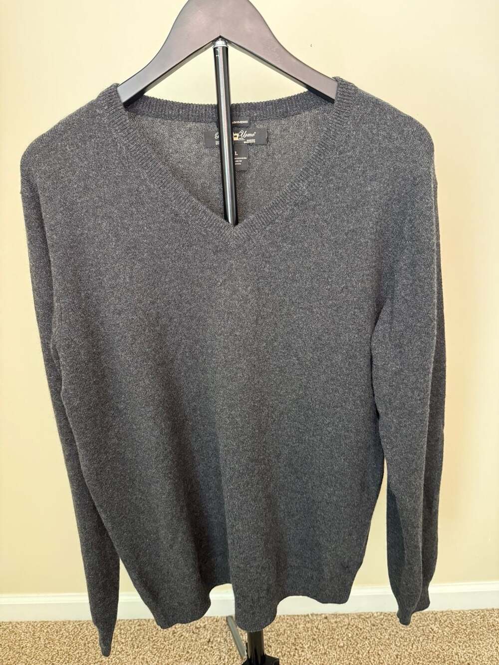 100% Cashmere‎ Pronto Uomo V-Neck Sweater Gray Size L
